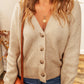 Heather Ribbed Knit Button V Neck Cardigan