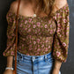 Floral Print Shirred 3/4 Sleeve Off Shoulder Blouse