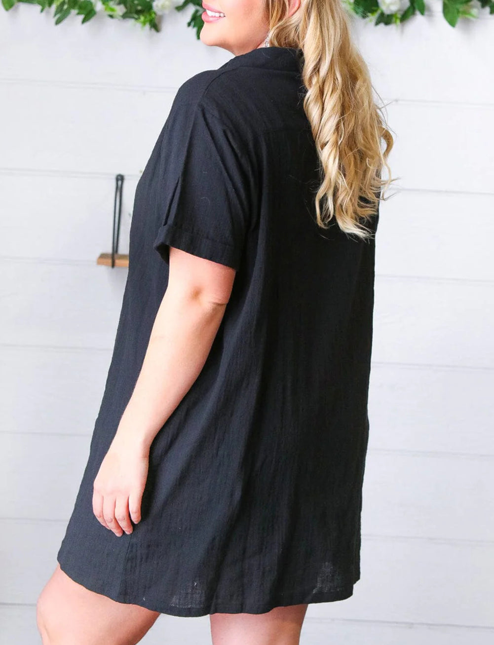 Plus Size Shirt Collar Buttoned Short Sleeve Shift Dress
