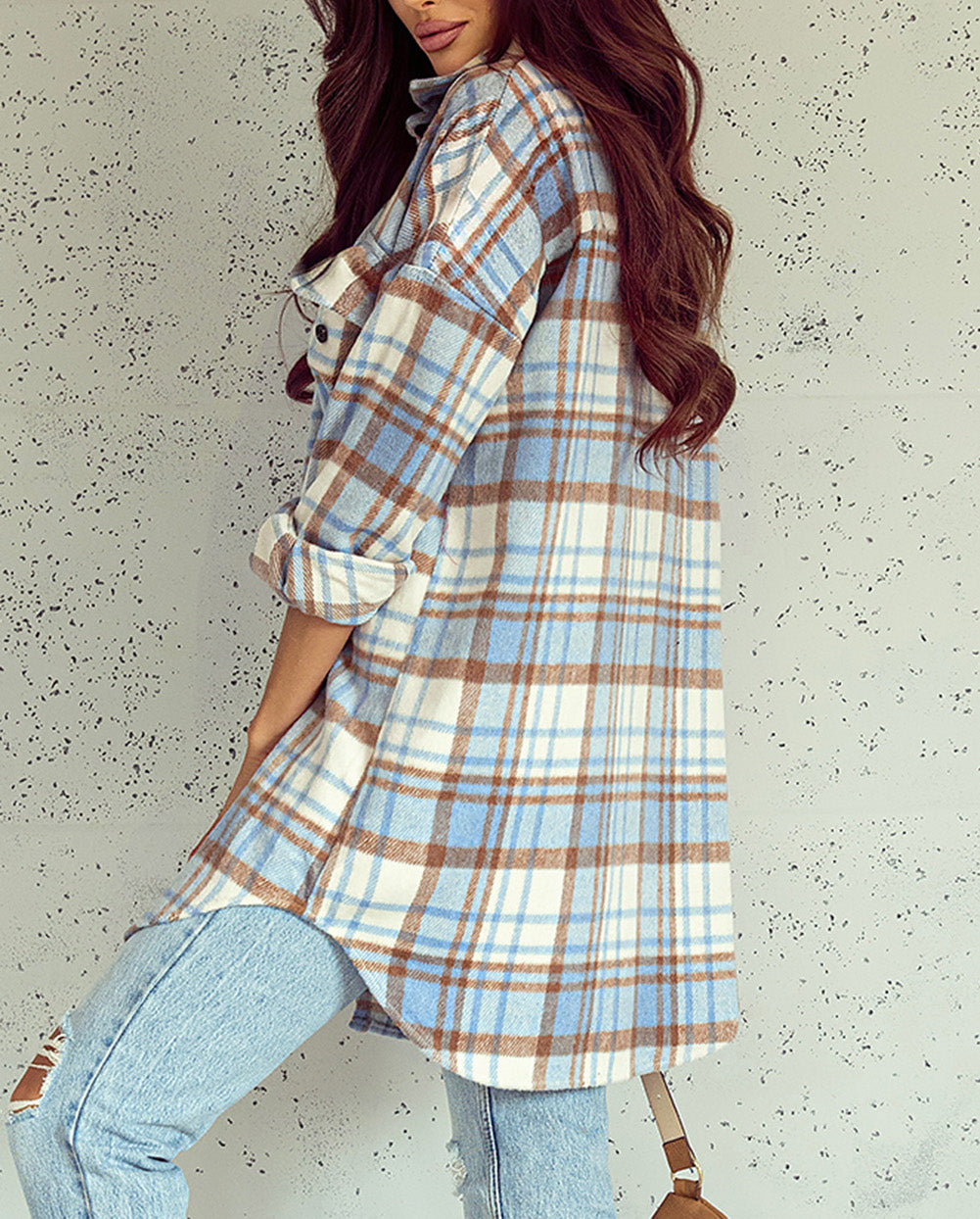 Plaid Flap Pocket Long Sleeve Shacket