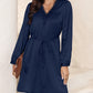 Lace Trim V Neck Tie Waist Long Sleeve Dress