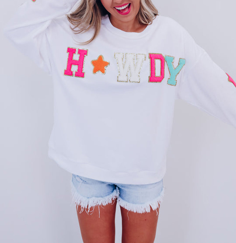 Glitter Howdy Patch Graphic Casual Sweatshirt