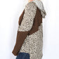 Leopard Print Ribbed Patchwork Buttoned Hoodie