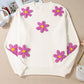 Plus Size Flower Crochet Drop Shoulder Knit Sweater