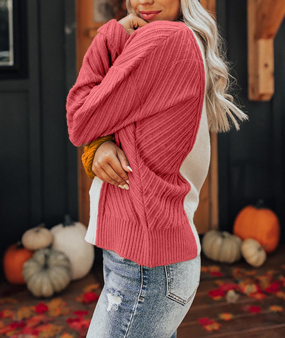 Colorblock Textured Drop Shoulder Sweater