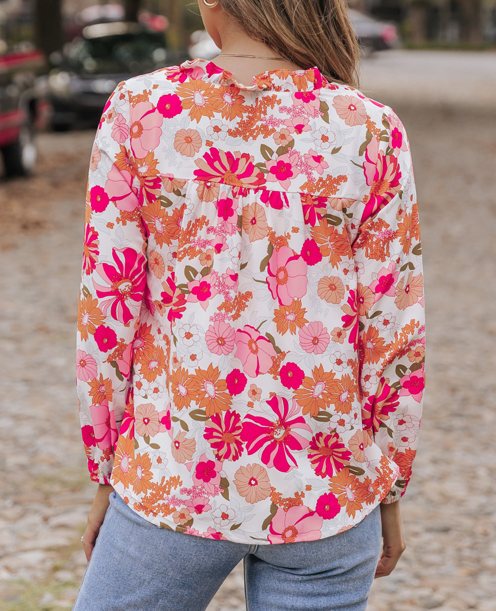 Floral Print Split V Neck Blouse