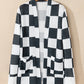 Checkered Waffle Knit Thumbhole Open Front Cardigan