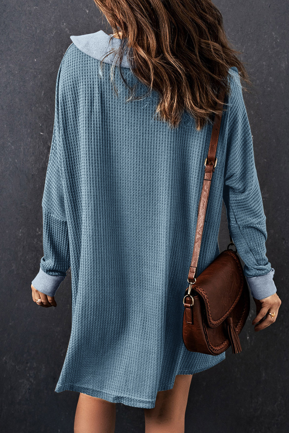 Waffle Knit Buttoned Long Sleeve Top