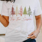 White Cute Christmas Trees Print Crew Neck T Shirt
