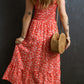 Floral Self Tie Straps Smocked Bodice Long Dress