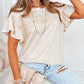 Striped Lace Splicing Ruffle Sleeve T-shirt