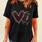 Rhinestone Rugby Heart Shape Graphic Crewneck T Shirt