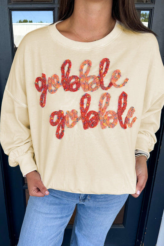 Gobble Gobble Embroidered Pattern Drop Shoulder Crew Neck Sweatshirt