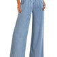 Blue Drawstring Waist Wide Leg Tencel Denim Pants