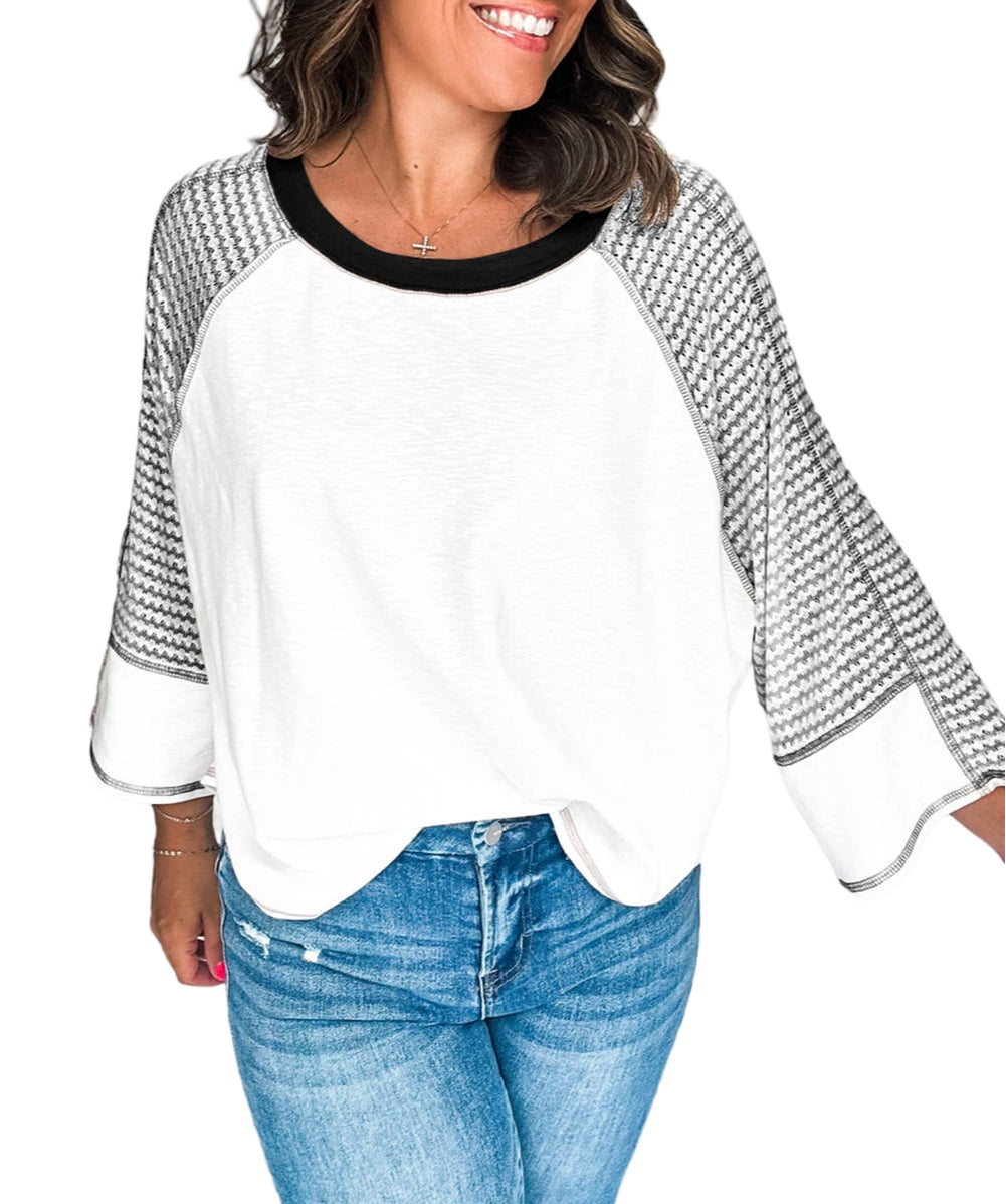 Striped Bracelet Sleeve Raglan Patchwork Top