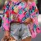 Abstract Floral Print Off-shoulder Bell Sleeve Blouse