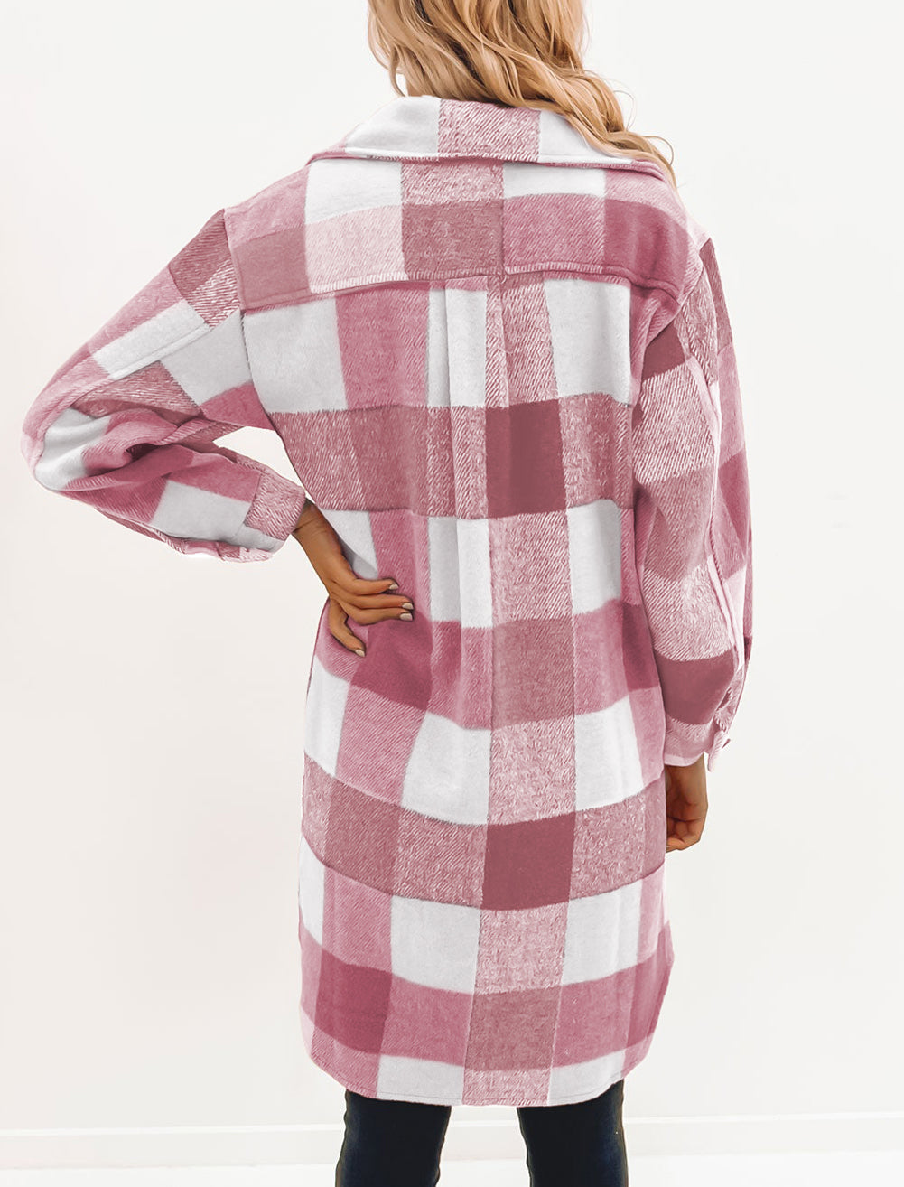 Tan Plaid Button-Down Flap Pocket Long Shacket