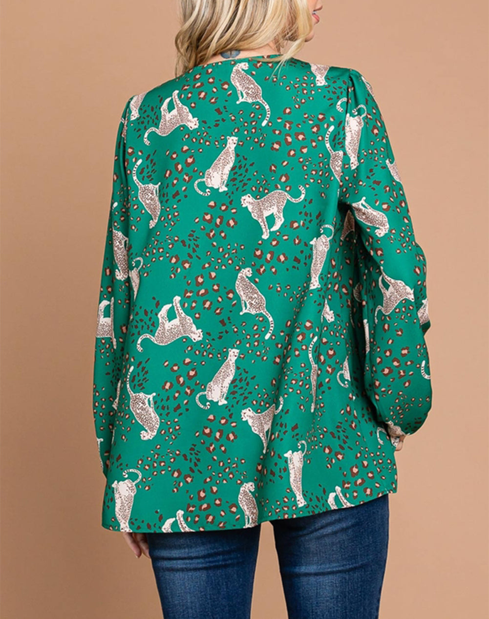 Printed Cheetah Print V Neck Flowy Blouse