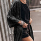 Sequin 3/4 Sleeve Open Front Duster Kimono