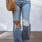 Destroyed Open Knee Wide Leg Jeans