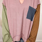 Colorblock Rib Textured Loose Long Sleeve Top