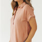Crinkle Roll Short Sleeve Henley Button Blouse