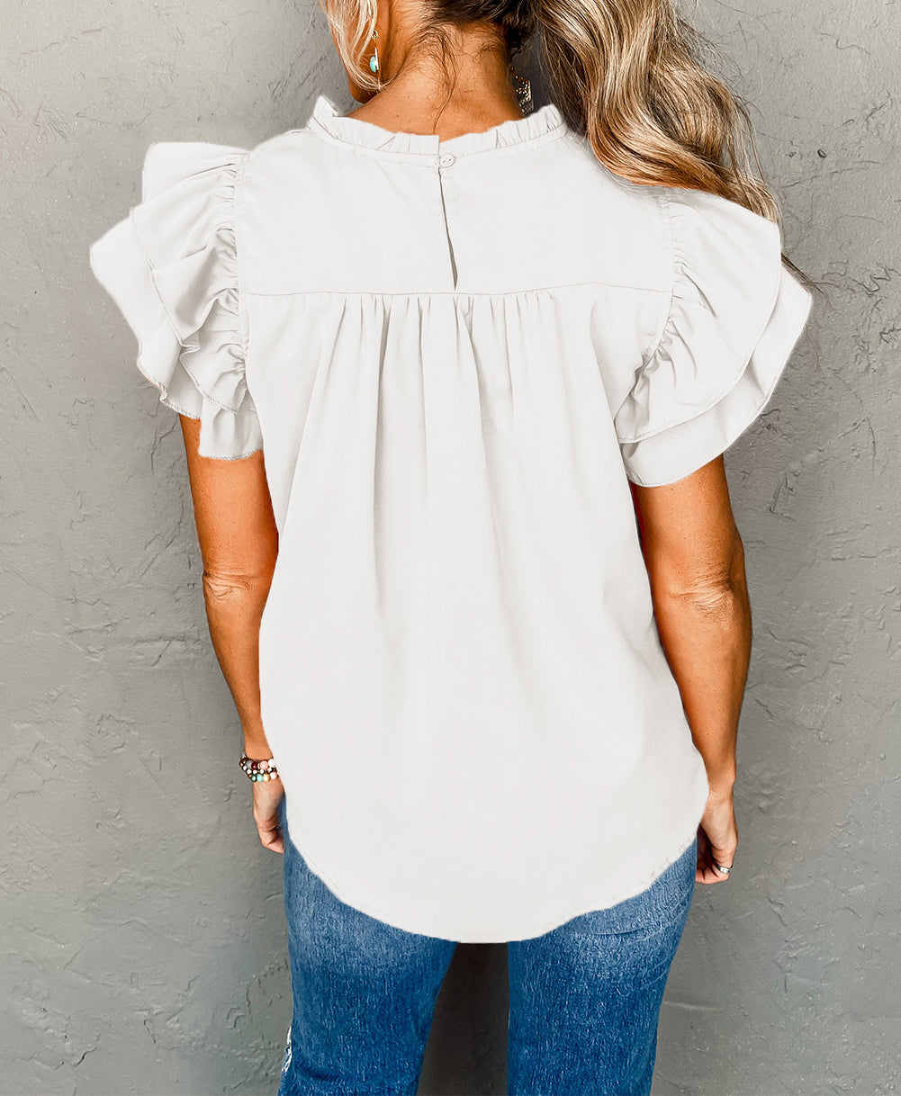 Smocked Ruffle Sleeve Blouse