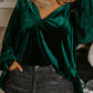 Plus Size Ruffled Sleeve V Neck Velvet Blouse