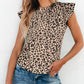 Animal Print Ruffle Sleeve Back Button Top