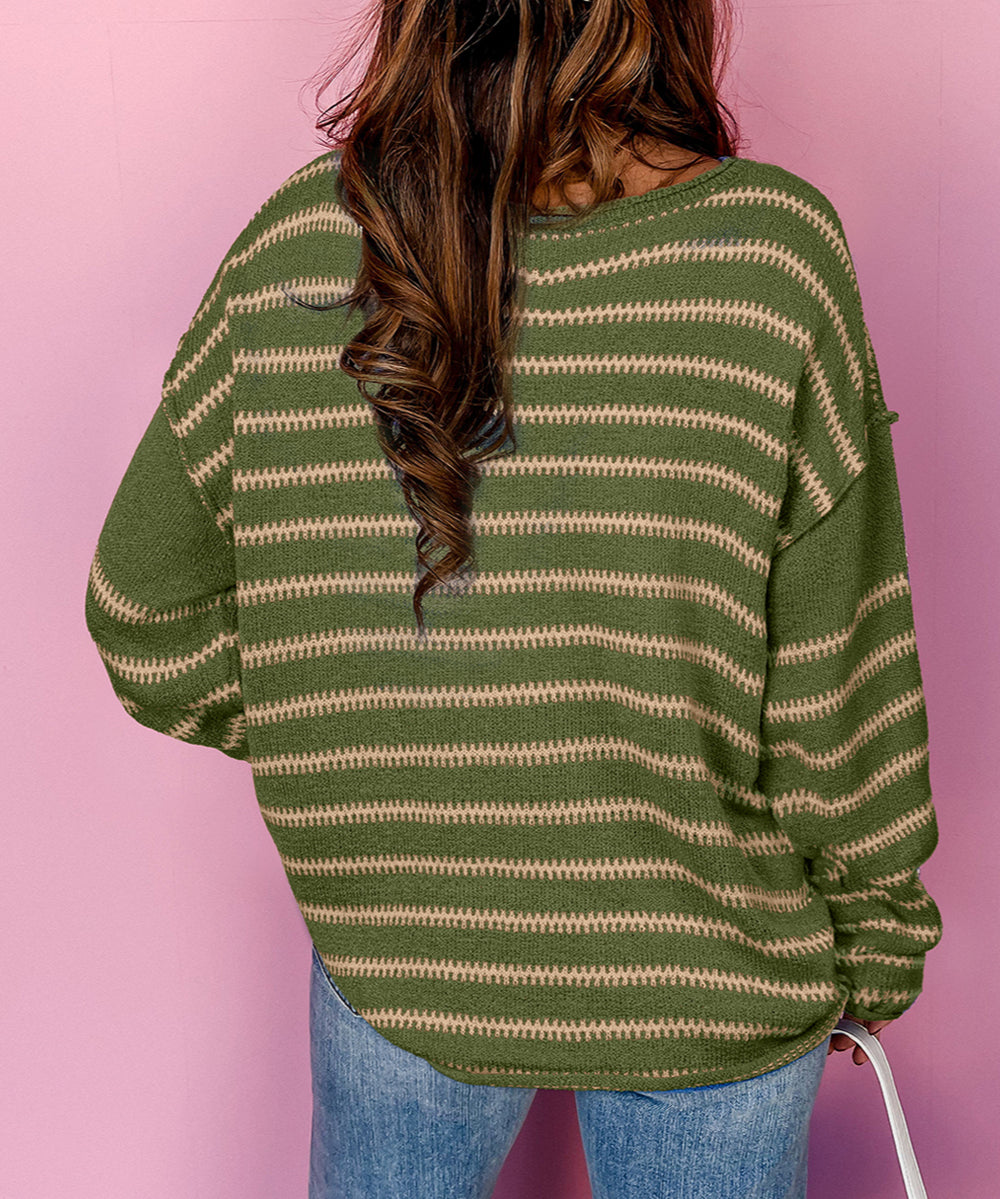 Stripe Drop Shoulder Casual Sweater