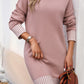 Striped Trim Mock Neck Dropped Long Sleeve Sweater Mini Dress