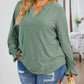 Split Neck Flounce Sleeve Plus Size Blouse