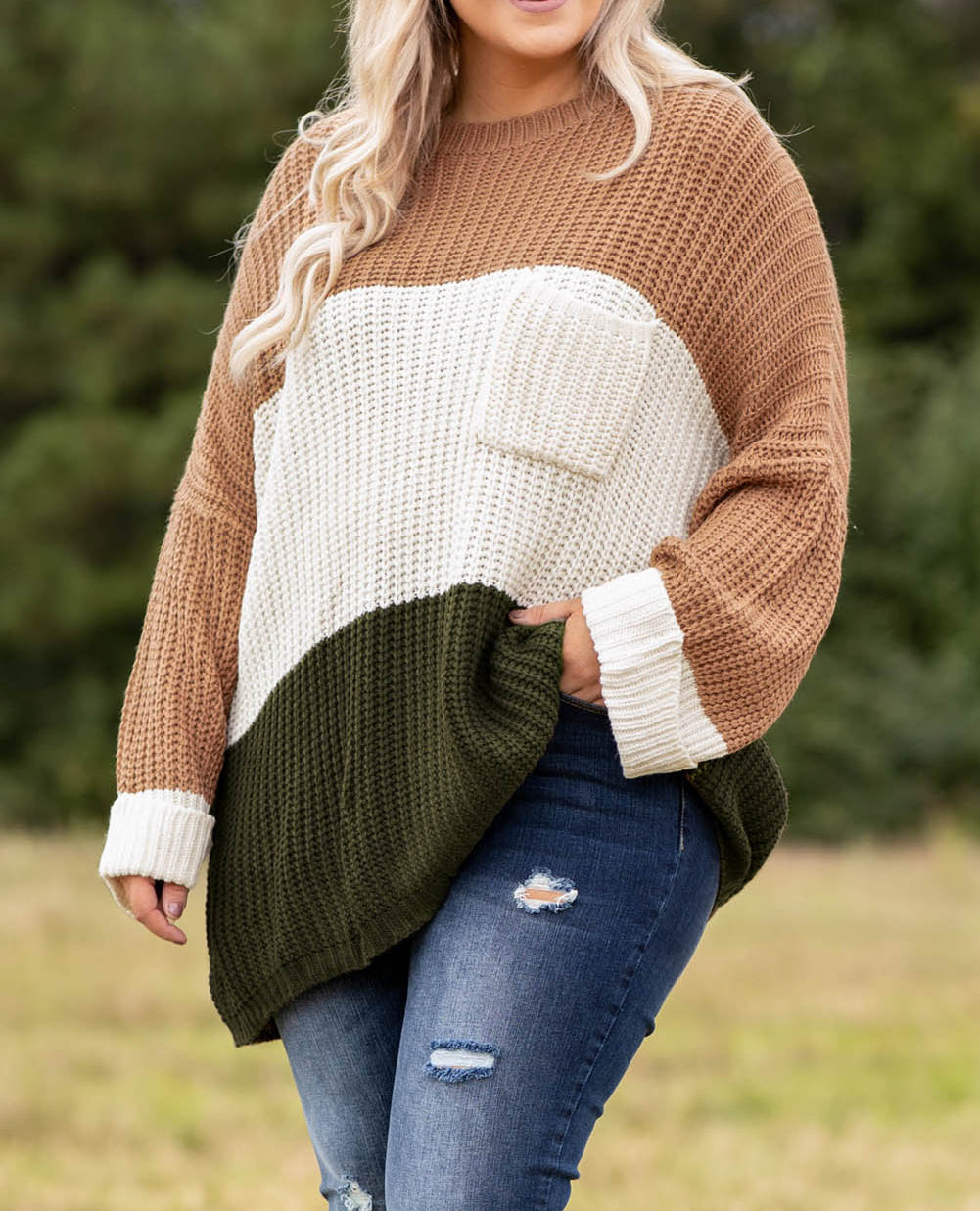 Color Block Tiered Knit Plus Size Sweater