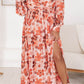 Plus Size Floral Print V Neck Wrap Side Slit Maxi Dress