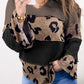 Leopard Colorblock Patchwork V-Neck Loose Sleeve Knit Top