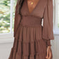 Frill Smocked Detail Sheer Long Sleeve Dress