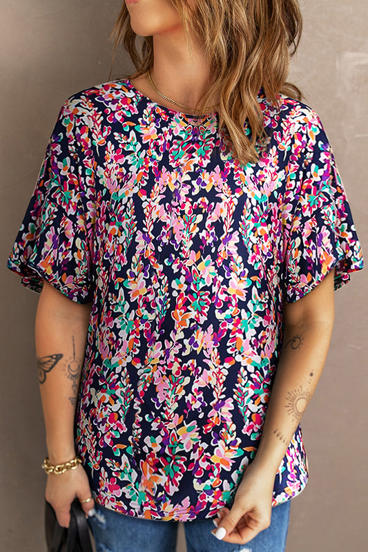 Crisscross Back Floral Blouse