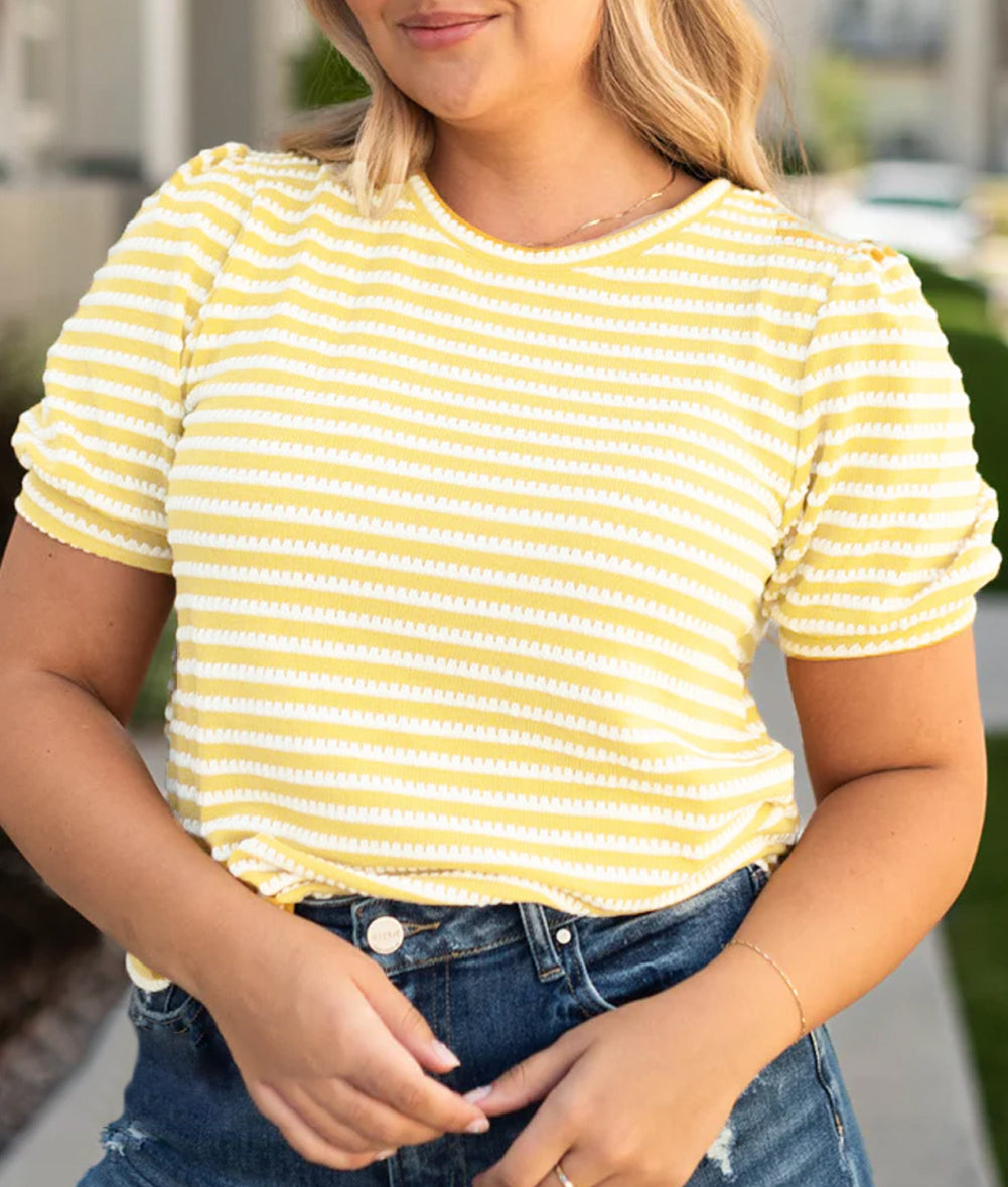 Stripe Short Puff Sleeve Plus Size Jumper