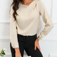 Solid Asymmetric V Neck Long Sleeve Satin Blouse