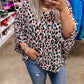 Leopard Print V Neck Batwing Sleeve Plus Size Top