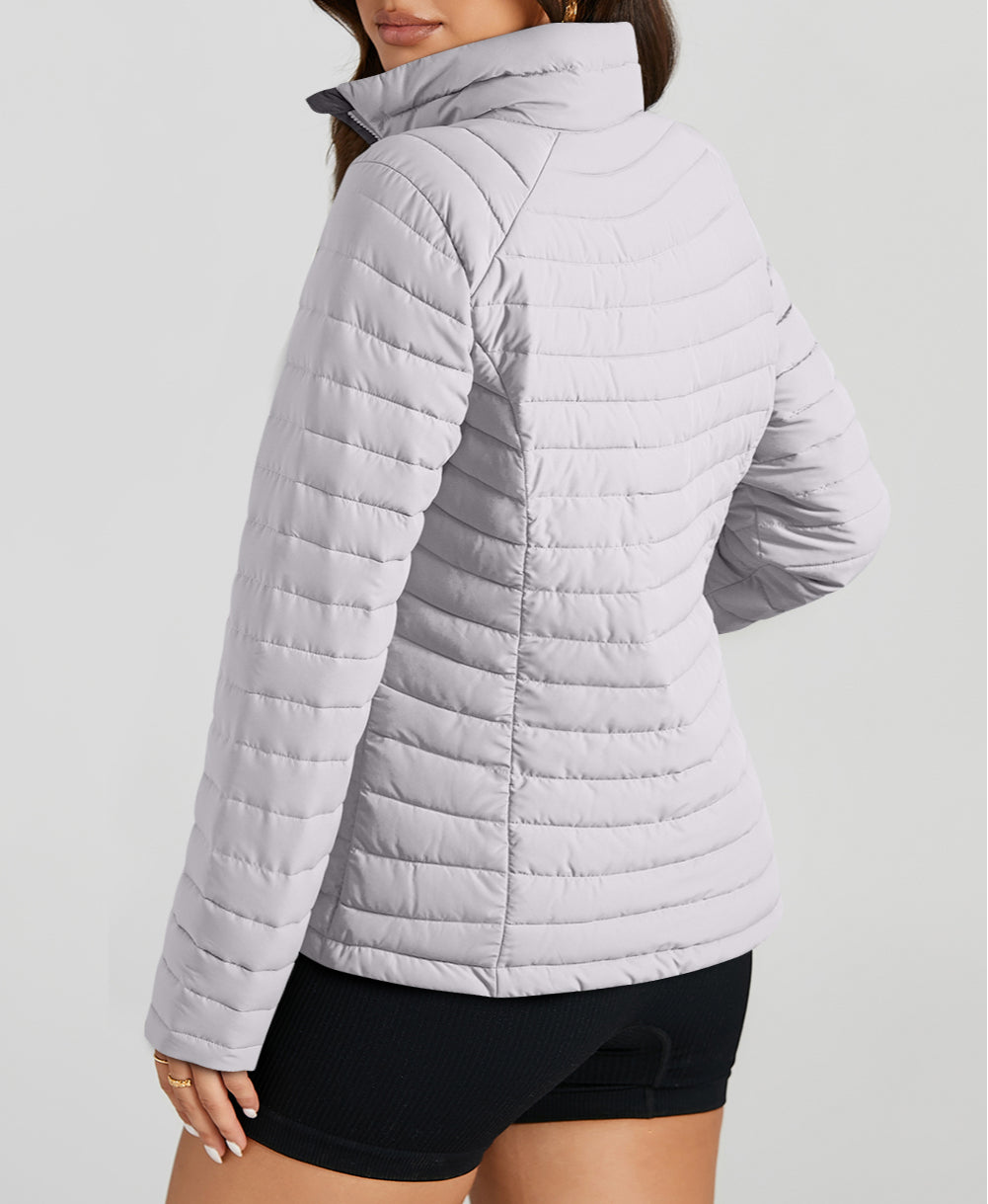 Solid Color Quilted Zip-up Puffer Jacket