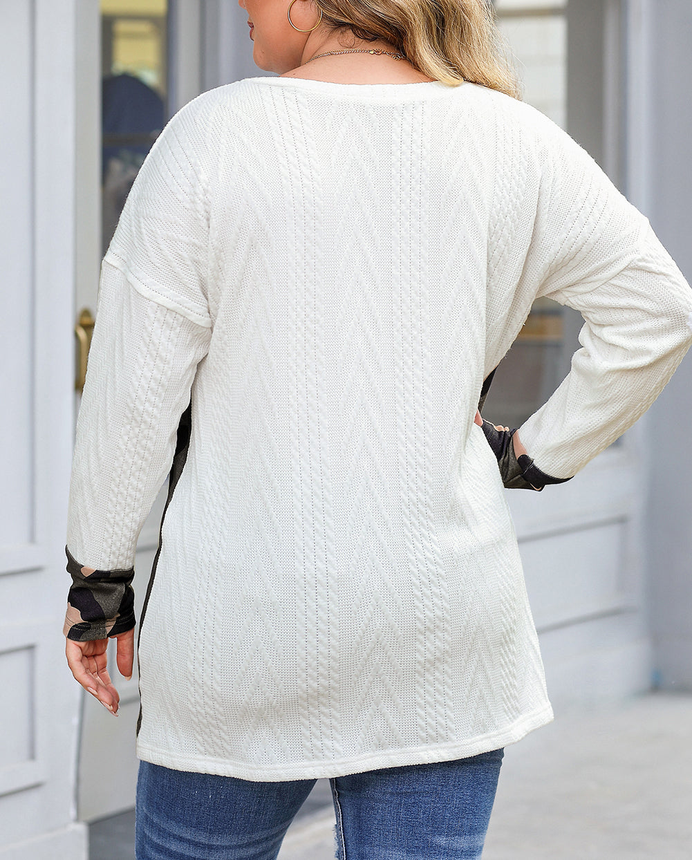 Plus Size Leopard Print Patchwork Textured Top