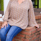 Pink Plus Size Printed Split Neck Blouse
