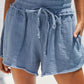 Crinkled Raw Edge Casual Shorts