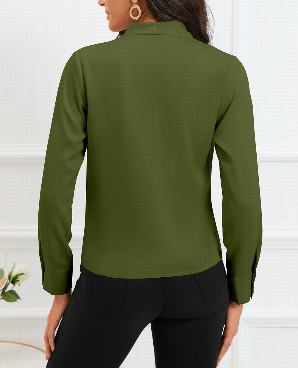 Solid Wrap V Neck Long Sleeve Top