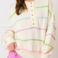 Rainbow Stripes Drop Shoulder Baggy Henley Sweater