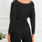 Lace-up Wrapped Split Hem Solid Long Sleeve Top