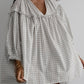 Stripe Checkered Frilled V Neck Bracelet Sleeve Babydoll Dress