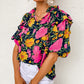 Floral Bubble Sleeve Notch V Neck Ruffled Blouse