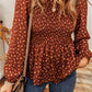 Floral Smocked Bust Ruffled Peplum Blouse